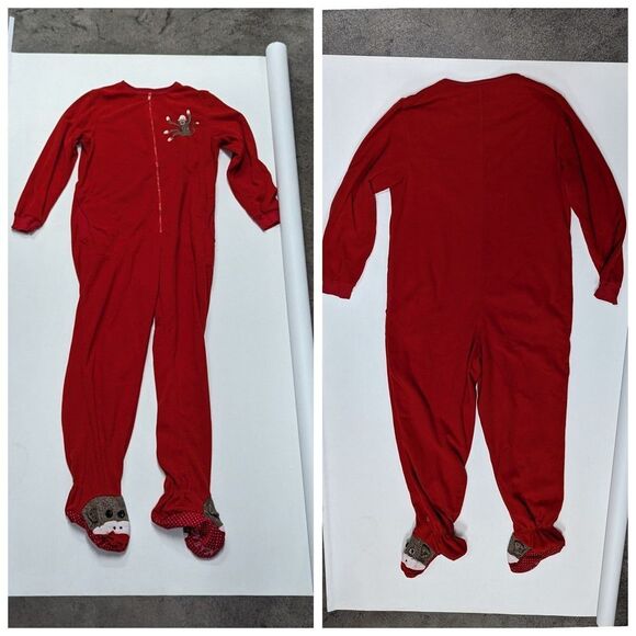 Nick & Nora Medium Red Sock Monkey Onesie Pajamas footed one piece outfit - Picture 1 of 6